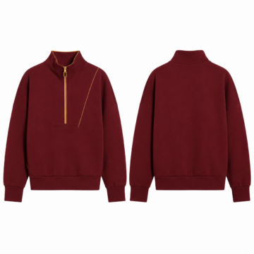 Maroon and Gold Quarter-Zip Mock Neck Oversized Sweater