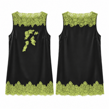 Black and Lime Colorblock A-Line Dress