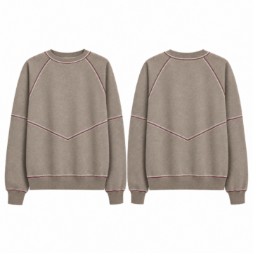 Heather Taupe Crew Neck Pullover Sweater with Chevron Back Detail